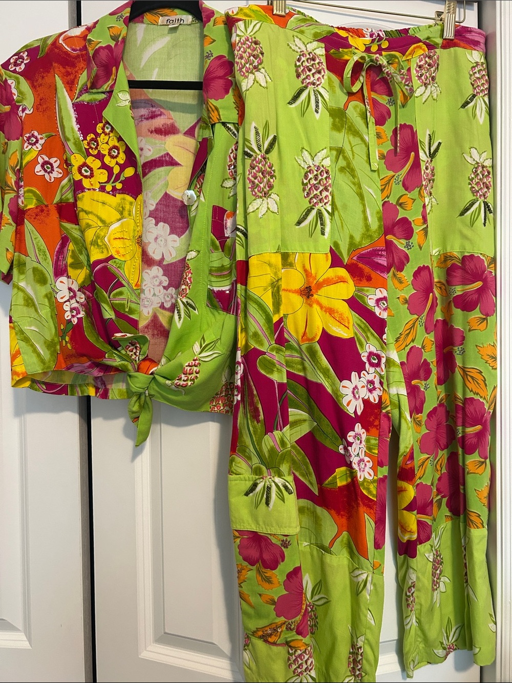 Tropical Wide-Leg Pants in Lime & Magenta